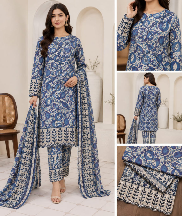 elegant 3pc embroidered lawn suit/house of dua