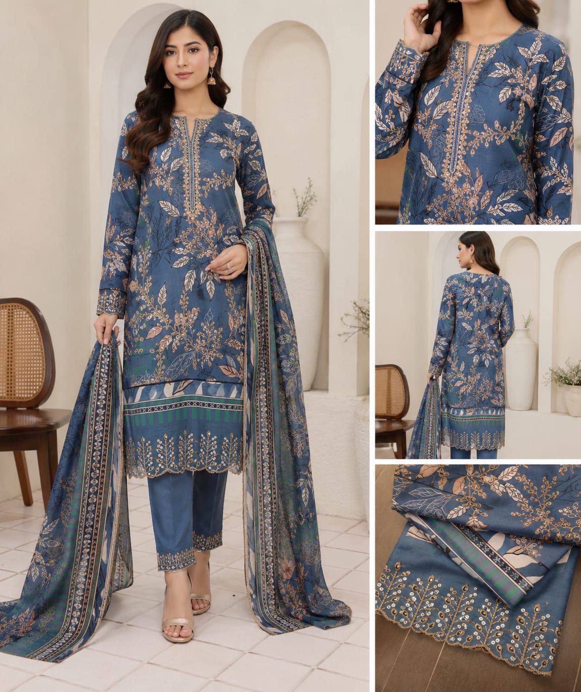 elegant 3pc embroidered lawn suit/house of dua
