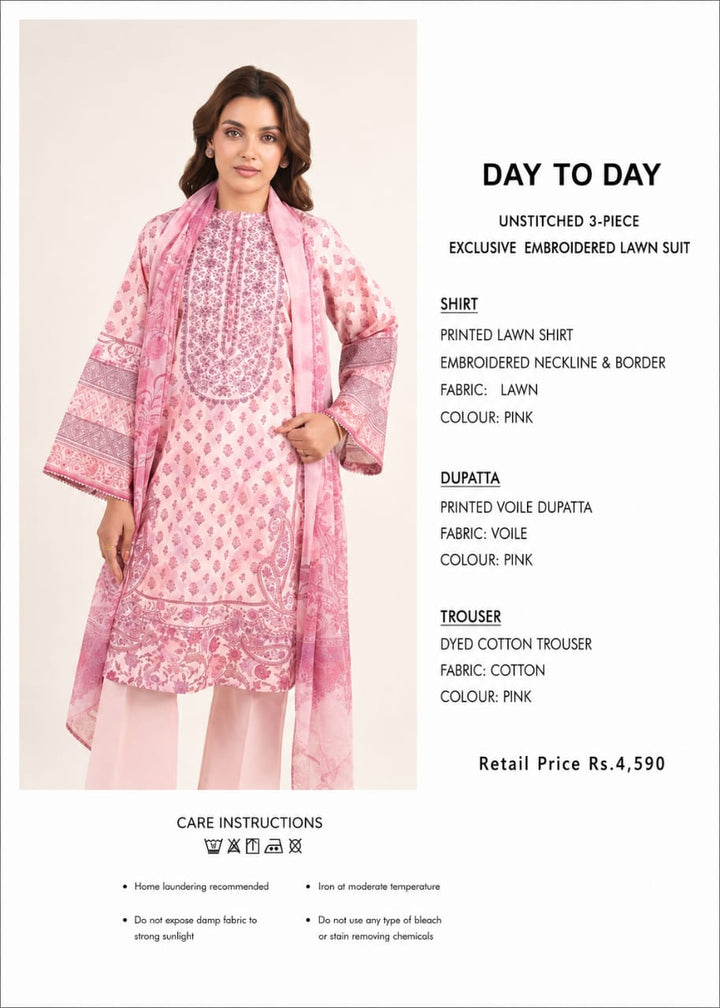 elegant pink embroidered lawn suit for women /soft voile dupatta7cotton trouser