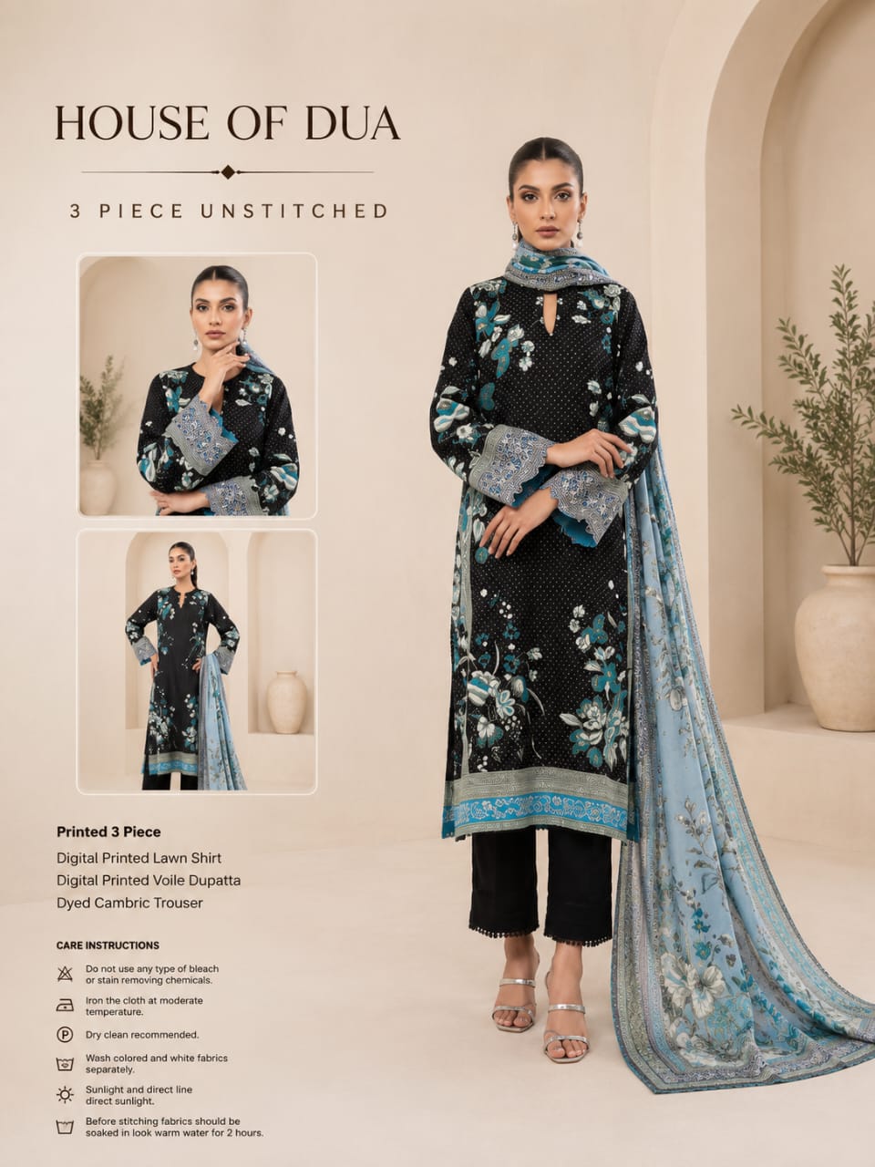 house of dua premium 3piece suit for woman/unstitched