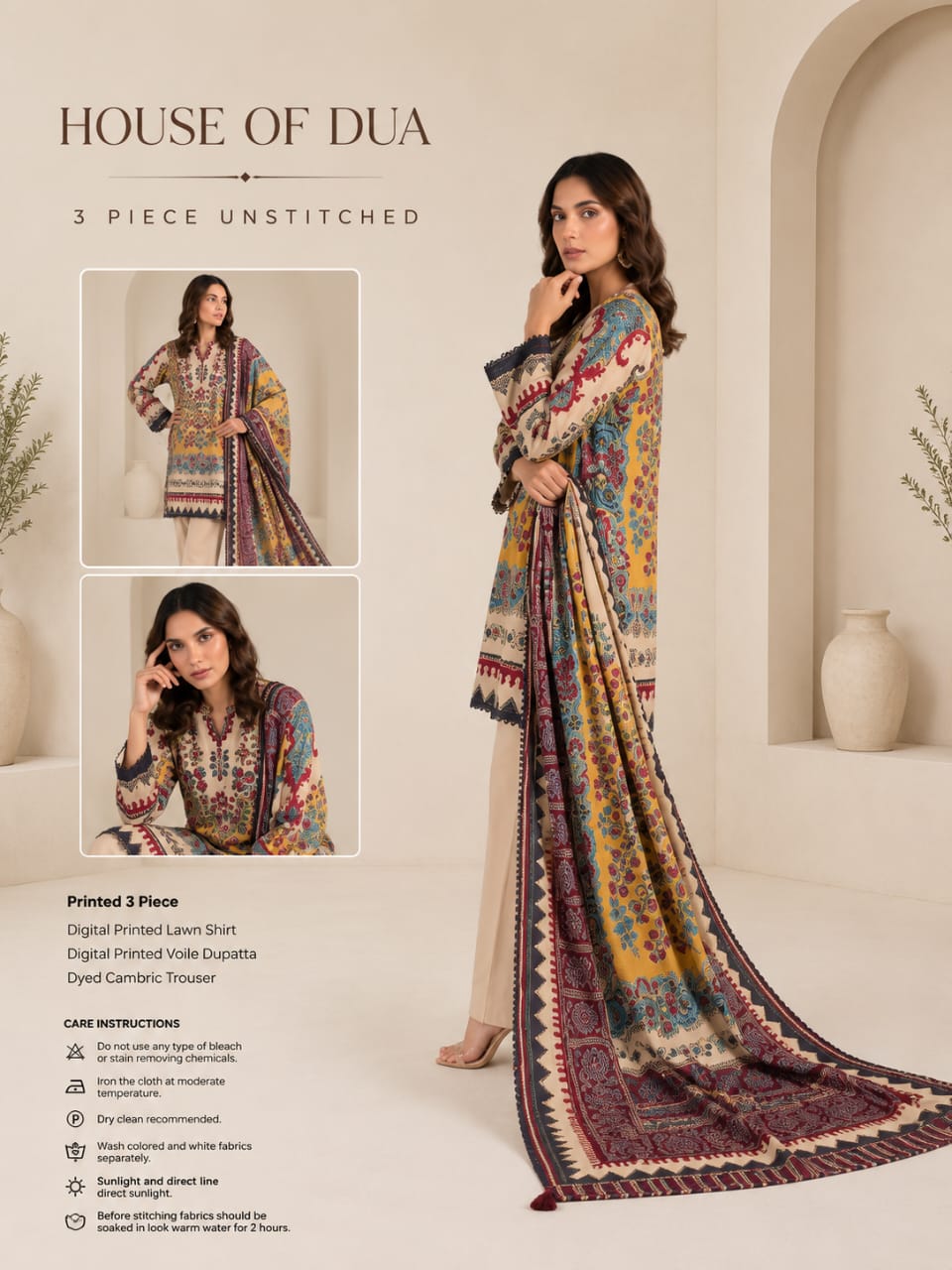 house of dua premium 3piece suit for woman/unstitched