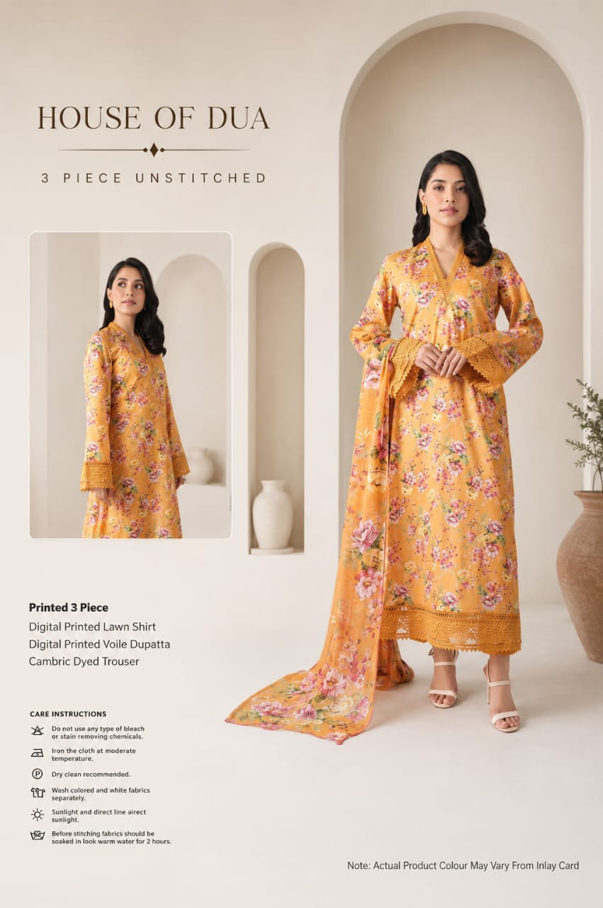 house of dua premium 3piece lawn suit for woman/unstitched