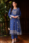 Royal Blue Embroidered 3 Piece Lawn Suit with Printed Dupatta