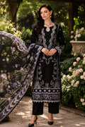 Black Embroidered 3 Piece Lawn Suit with Printed Dupatta