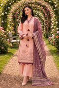 Peach Embroidered 3 Piece Lawn Suit with Printed Dupatta