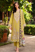 lime yellow embroidered 3 piece lawn suit with printed dupatta