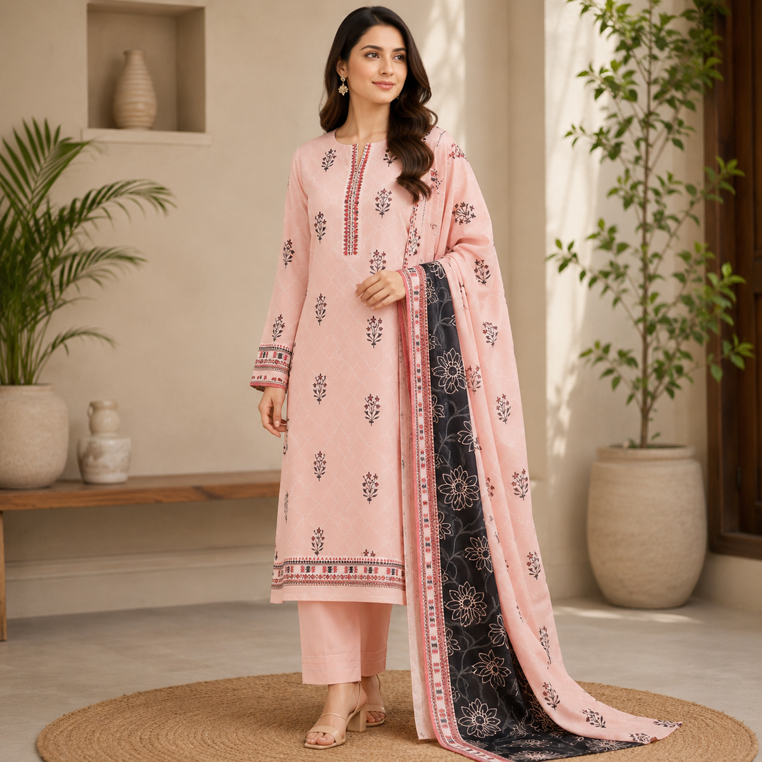 Insiya Clothing Light Pink Embroidered Lawn Suit with Printed Dupatta