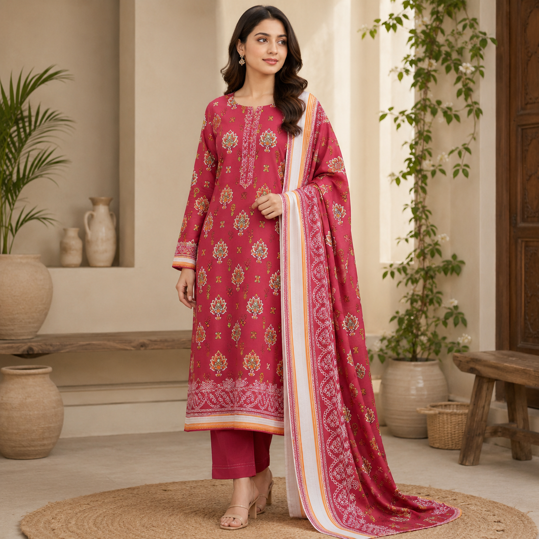 Insiya Clothing Light Pink Embroidered Lawn Suit with Printed Dupatta