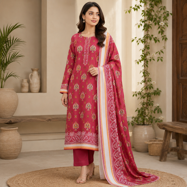 Insiya Clothing Light Pink Embroidered Lawn Suit with Printed Dupatta
